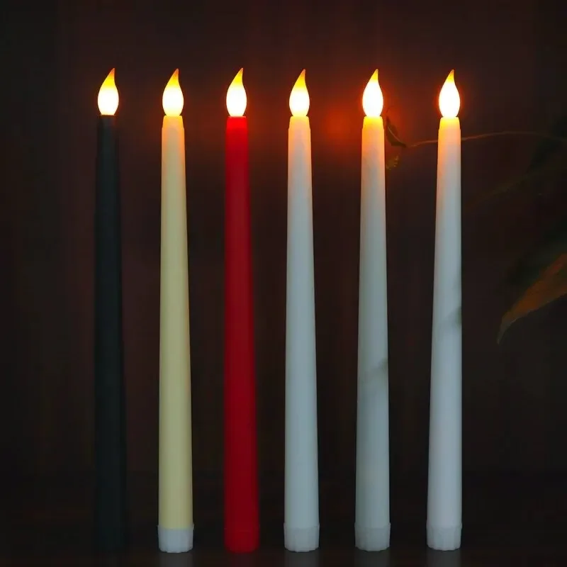 6Pcs LED Flameless Flickering Taper Candles 3D Wick Candles Lamp Wedding Home Decor Battery Operated Electronic Candle Light