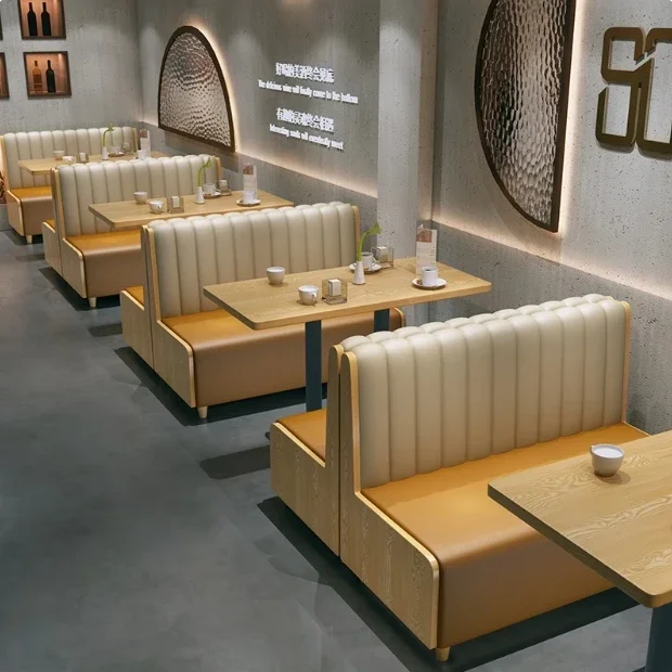 

A Cafe solid wood dining chair set leather booth seat sofa and dining table combination restaurant coffee shop restaurant