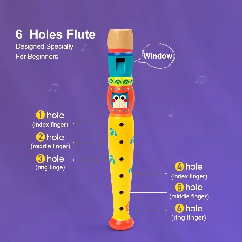 Mideer الناي العمودي الخشبي آلة موسيقية ملونة للمبتدئين تطوير الموسيقية تصميم جميل ألعاب تعليمية