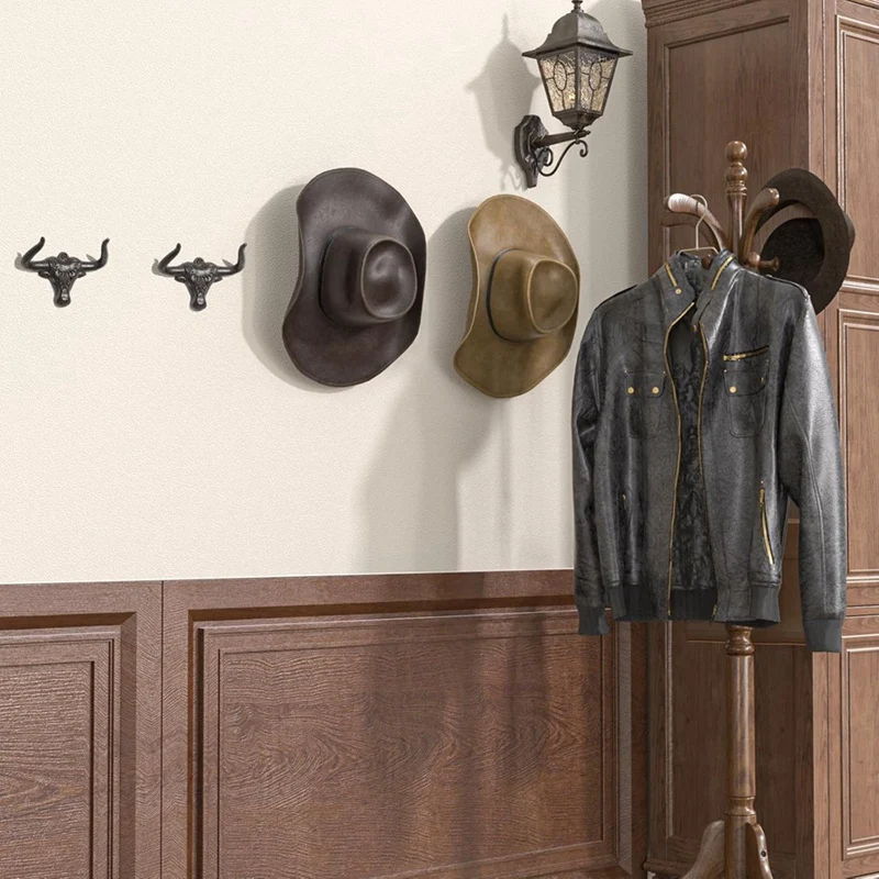 ABUL-Cowboy Hat Rack For Wall 4 Pack Modern Metal Cowboy Hat Holder Cast Iron Cowgirl Hat Hanger Western Hooks For Storage