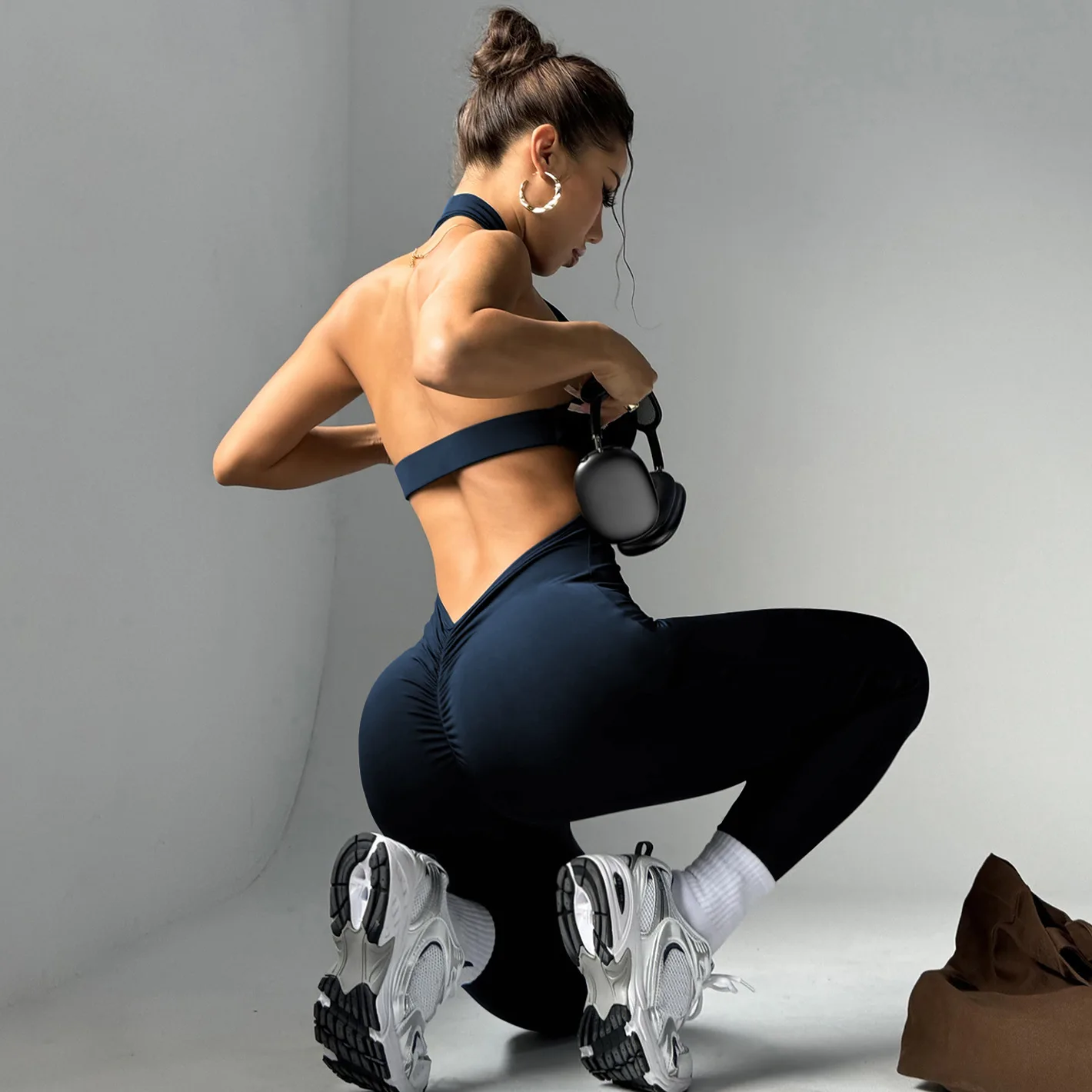 

Женский бесшовный комбинезон с лямкой на шее для тренировок, открытая спина, облегающий комбинезон в рубчик для йоги, цельный комбинезон на тонких бретельках, сексуальная одежда