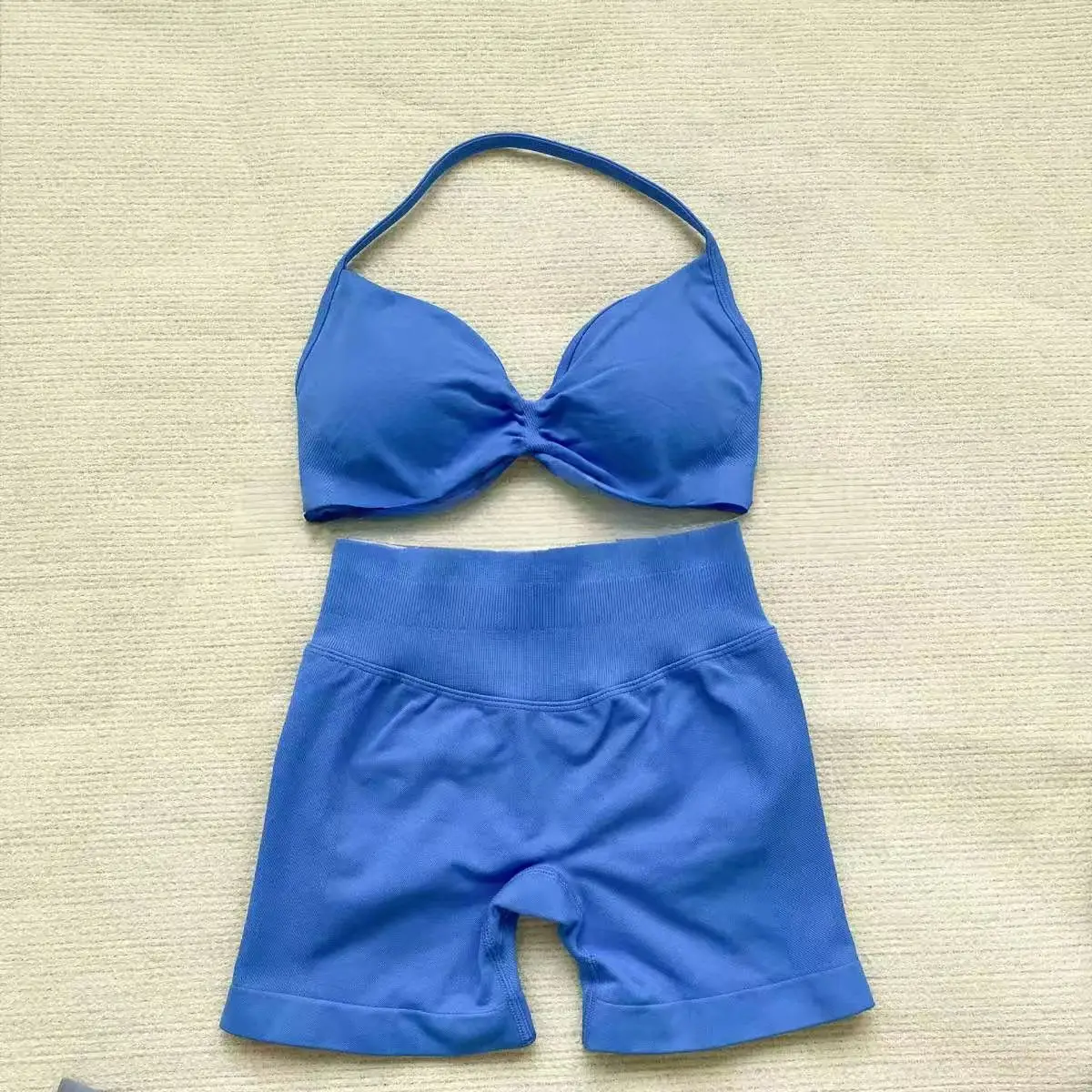 2-delige D-F logo bh-short set naadloze yoga top fitness set dames beauty back exercise running sport set fiets outdoor set - afbeelding 1