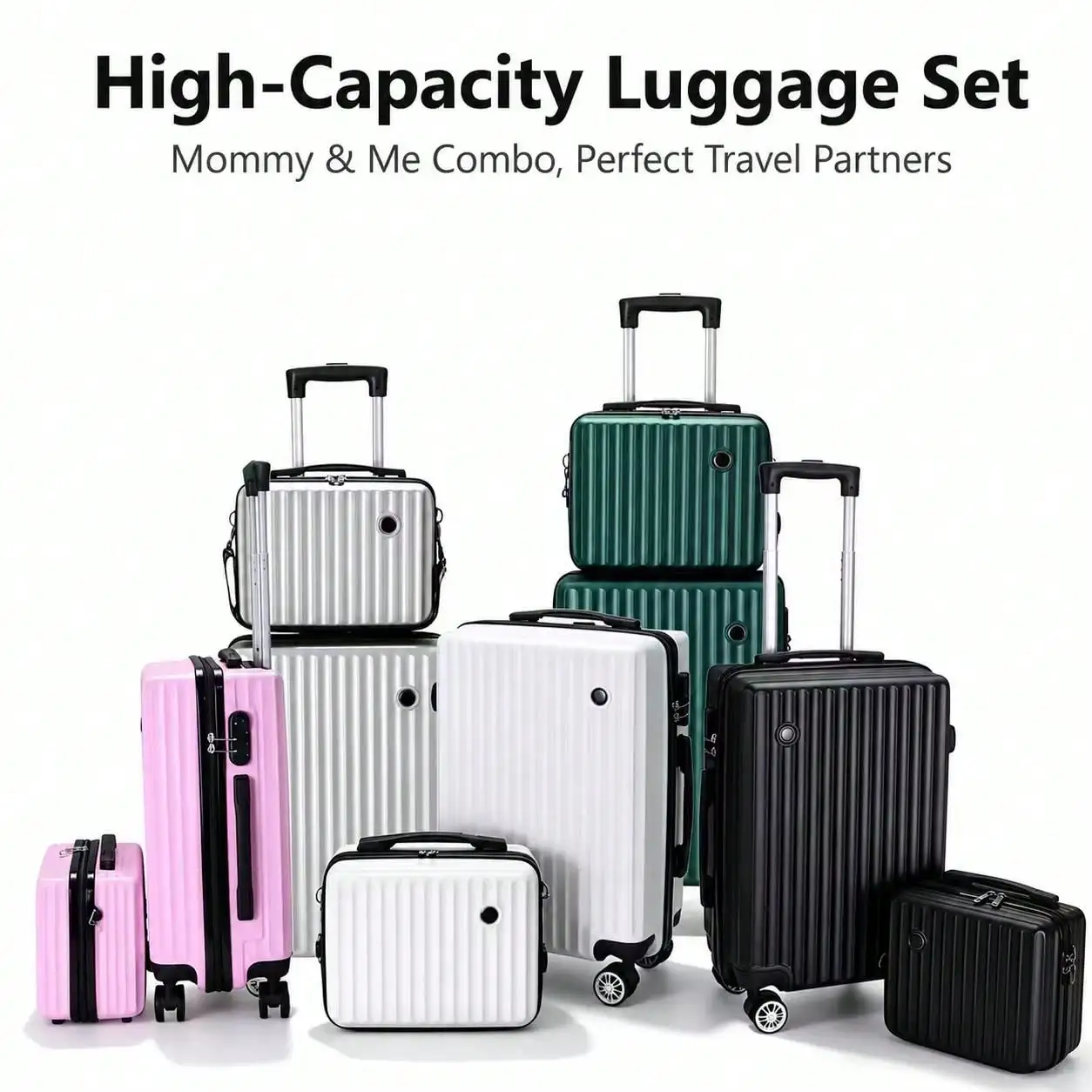2‑Piece Carry‑On Hardshell Luggage Set, Hard Shell Rolling Suitcase with Matching Vanity Cosmetic Case, Lightweight Travel Trolley Luggage, 360° Spinner Wheels & Adjustable Telescopic Handle for Business Trips, Holiday Airline Travel for Men and Women