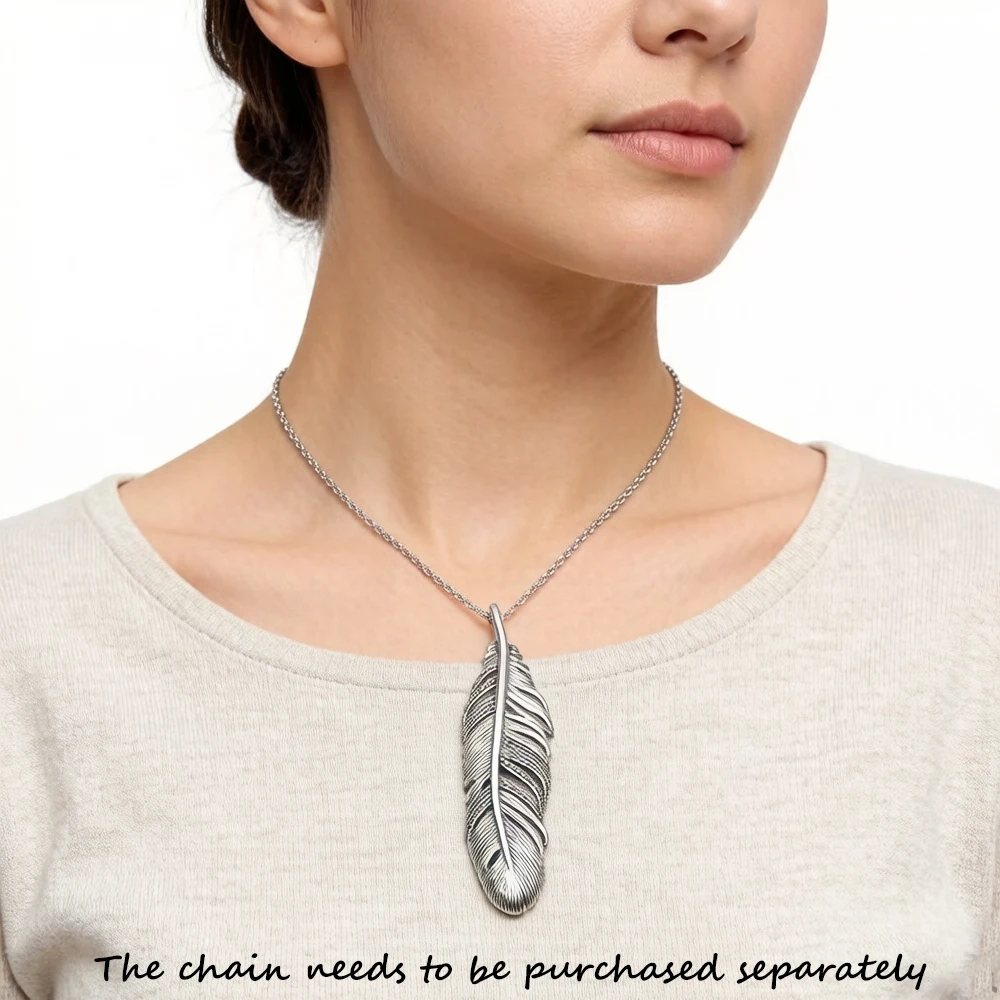 Black Feather Pendant Necklace - 925 Sterling Silver