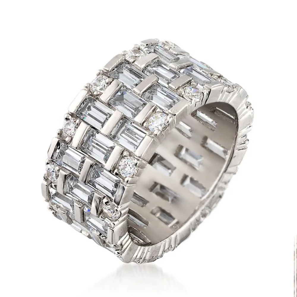 Exquisite Luxury Sparkling Full-5A Zircon Rings for Women Charm Bride Wedding Engagement Stainless Steel Jewelry Accessory Gift