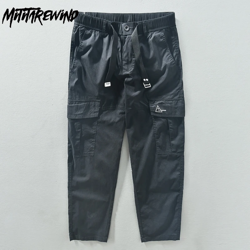 

New Men's Pants Spring Autumn Retro Streetwear Casual Pants Solid Multi Pocket Overalls with Belt Korean Fashion Men's Trousers