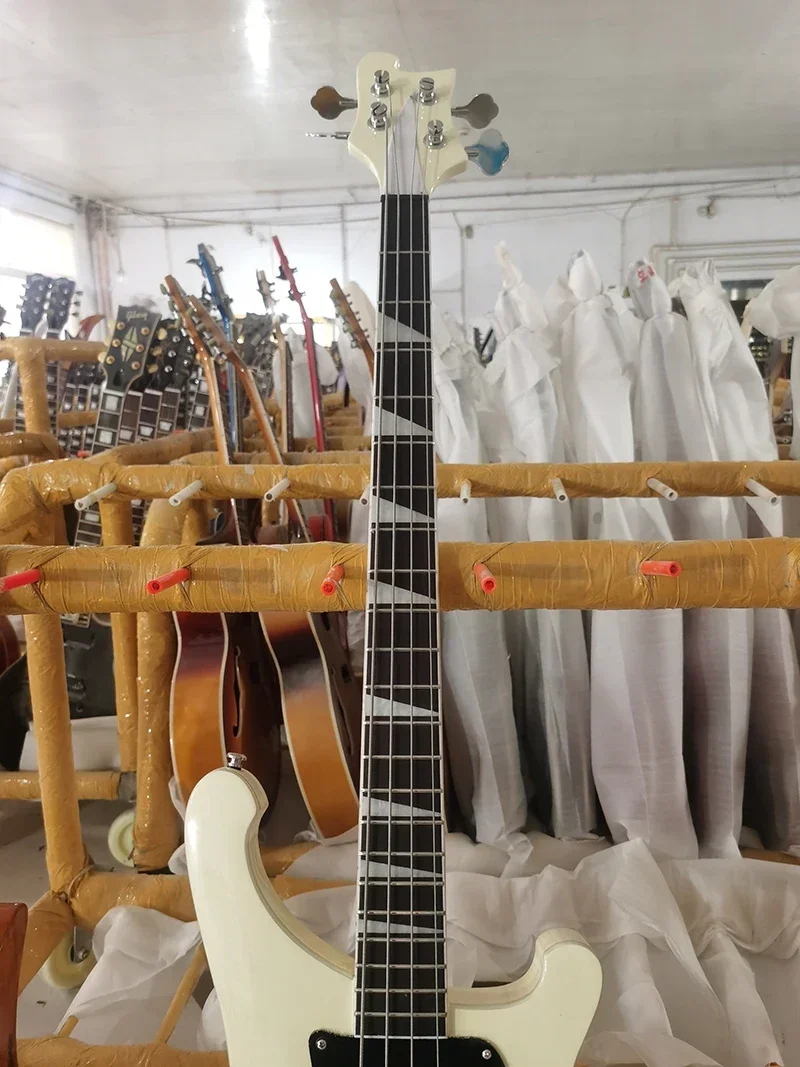 Rarerelic In Stock 4 Strings 4003 Ivory Cream Electric Bass Guitar Rosewood Fretboard Pearl Triangle Inlay Black Pickguard Chrom