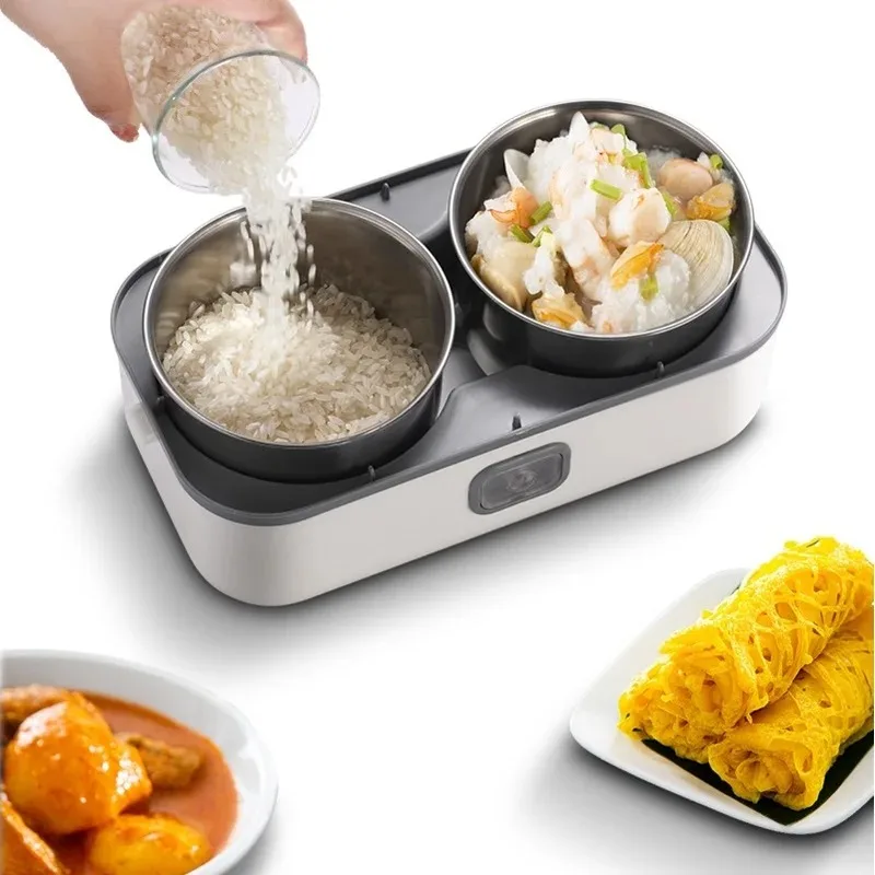 Portable 2L Smart Electric Heating Lunch Box 304 Stainless Steel Food Insulation Lunch Box Office Double Layers Food Heater