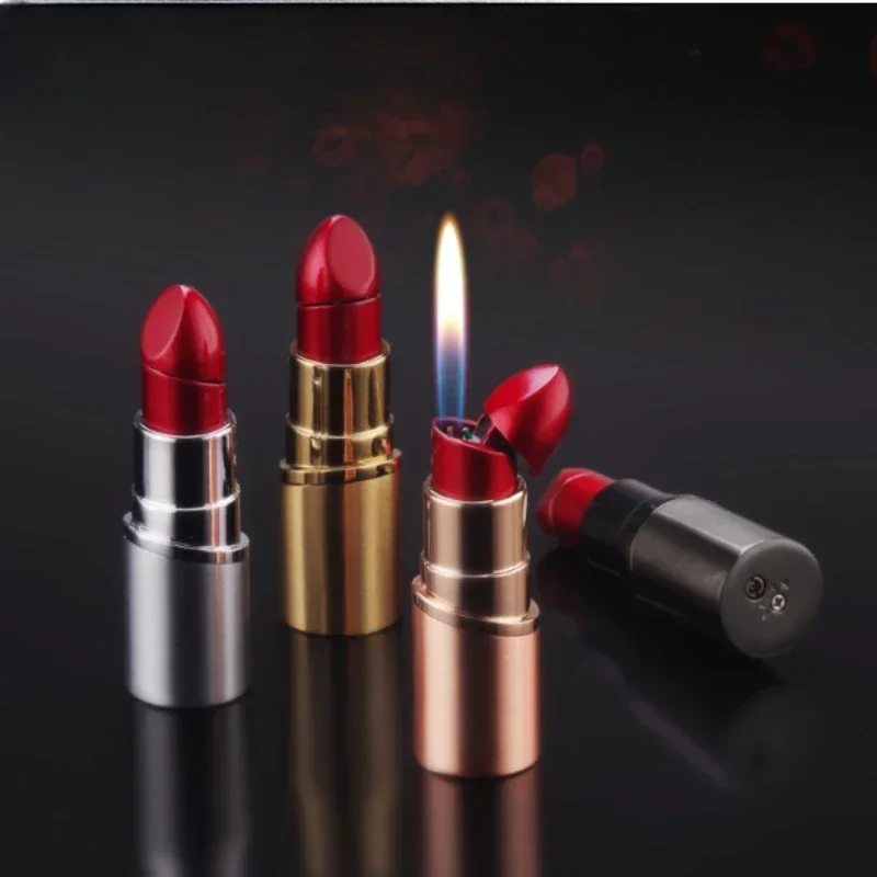 2024 New Mini Lipstick Inflatable Lighter Portable Butane Gas Open Flame Lighter Smoking Accessories Gift Tool