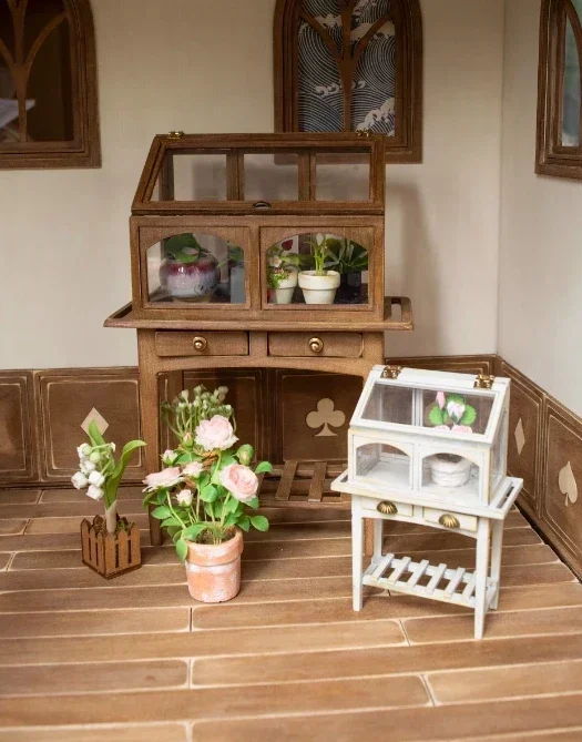 Miniture Dollhouse Furniture Balcony Dollhouse Mini Flower Stand Ob11 Castle House Mini Cart New Diy Miniature Dollhouse