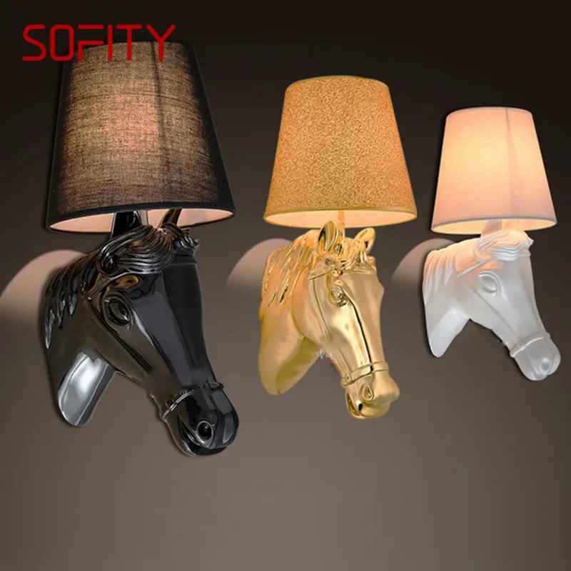 SOFITY Contemporary Wall Lamp LED Simple Creative Horse Head Resin Sconces Light for Home Living Room Hotel  Bedroom Decor