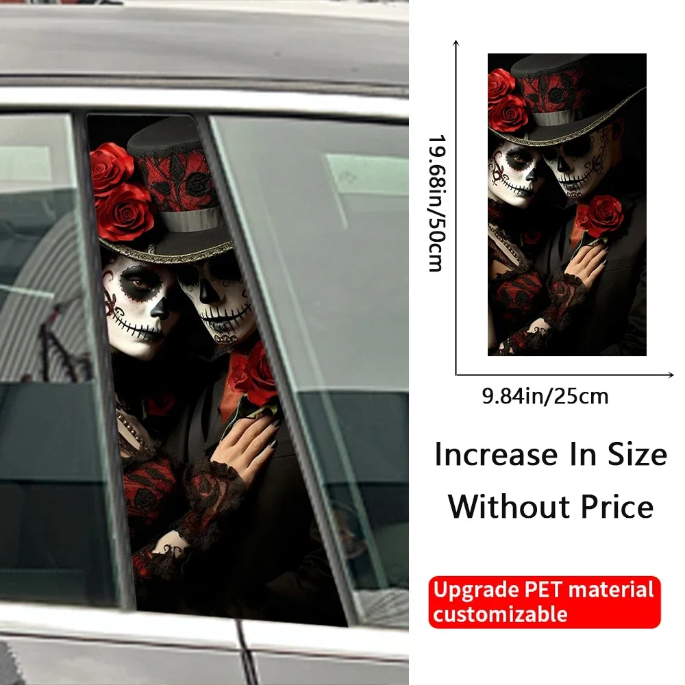Gothic Skull Couple Car Stickers B-pillar Sunscreen DIY Auto Center Column Cover Scratches Cartoon Decoration Accessories