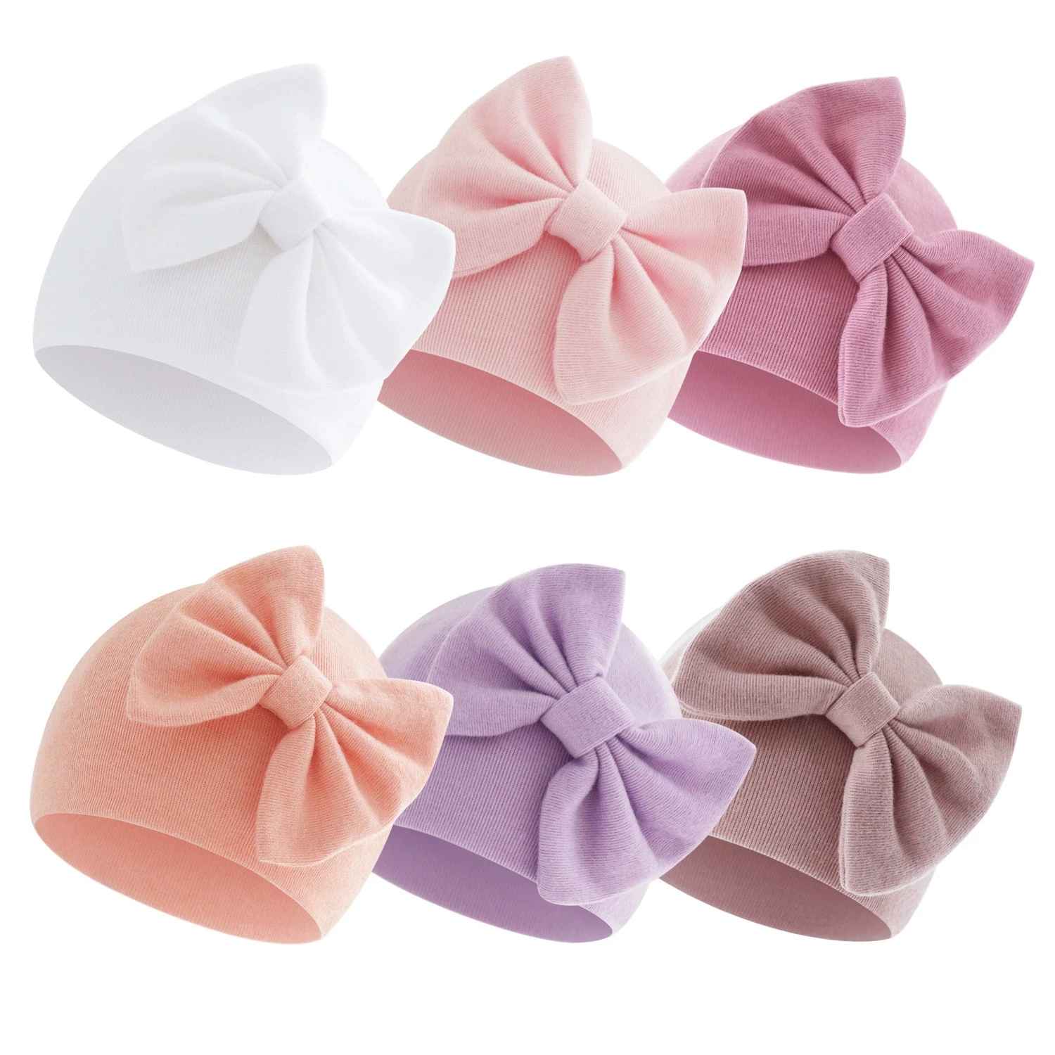 

0-6Months 6pcs/set Cute Bow Newborn Bonnet Winter Autumn Warm Baby Girls Cotton Beanie Baby Boys Bowknot Turban Set Newborn Item
