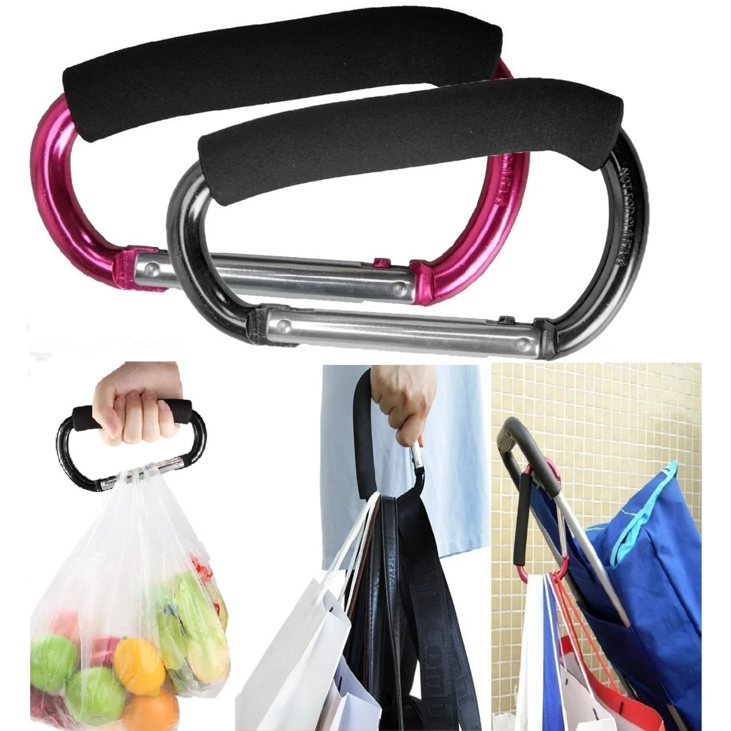 

Large Stroller for Mommy, 2 pcs Carabiner Stroller Organizer for Hanging Purses, Diaper Bag, Shopping Bags. Clip Fits Single/T