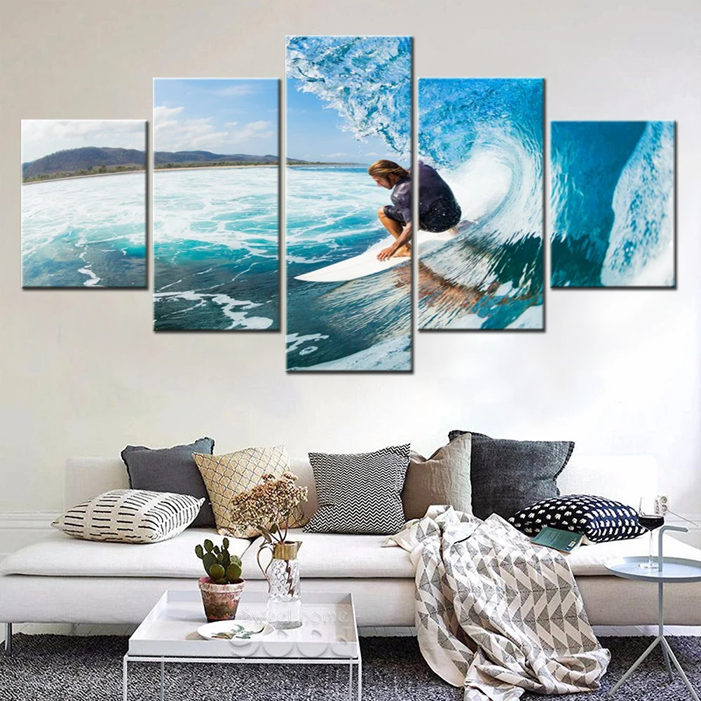 

5 Pieces Wall Art Canvas Sports Poster Surfing Wallpaper Painting Living Room Home Decor Artwork Picture Print Bedroom Mural