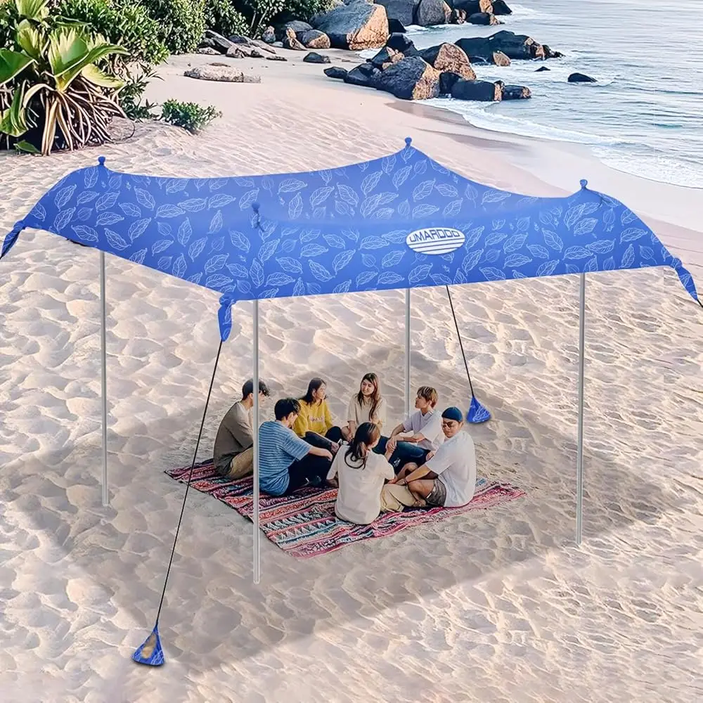 Family Beach Tent Canopy Sun Shade Portable, Large Compact Beach Sun Shelter Easy Setup With Packable Bag For Outdoor Travel