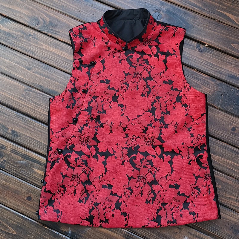 

Ретро-жилет в китайском стиле для женщин, топ на одно плечо, новогодний, повседневный, на одной пуговице, из полиэфирного волокна