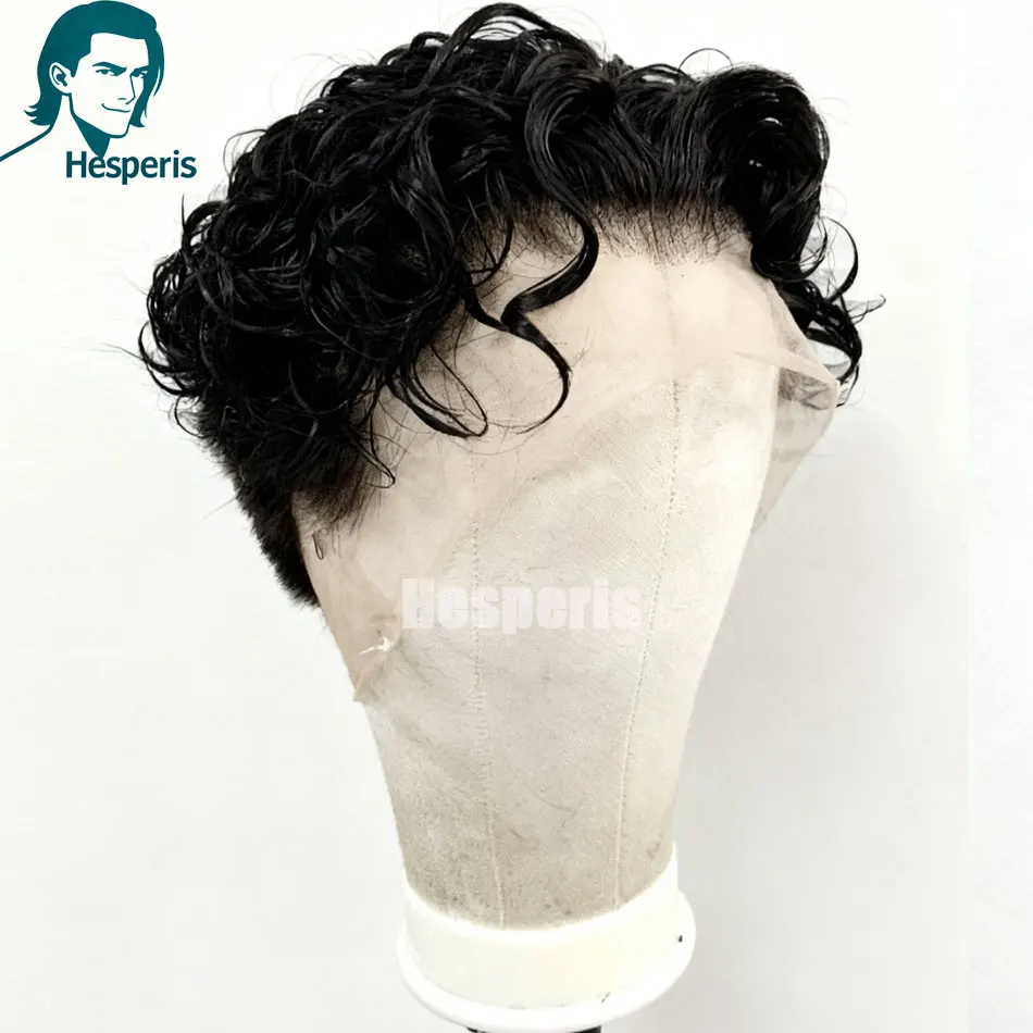 

Hesperis Короткие вьющиеся человеческие волосы Мужские парики Бесклеевые прозрачные кружевные вьющиеся парики для мужчин Полная кружевная стрижка Мужские модные парики