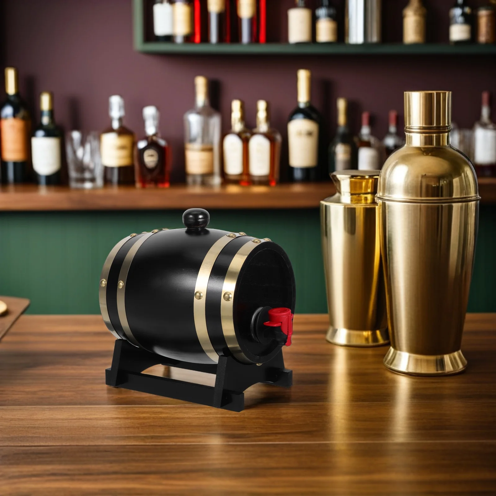 

Wood Whiskey Barrel 1L Dispenser Stand Spout Liquor Storage Wine Beer Home Bar Decor Whiskey Barrel Dispenser Liquor Dispenser,