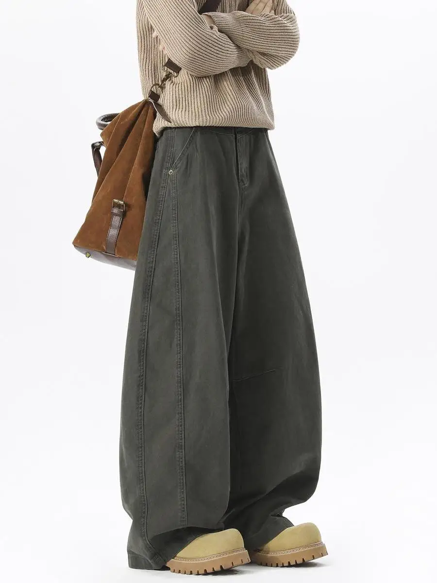 

American Sle Deconstructed Military een Work Pants Men Spring Trendy Vintage High Street Loose Wide Leg Knife Casual Pants