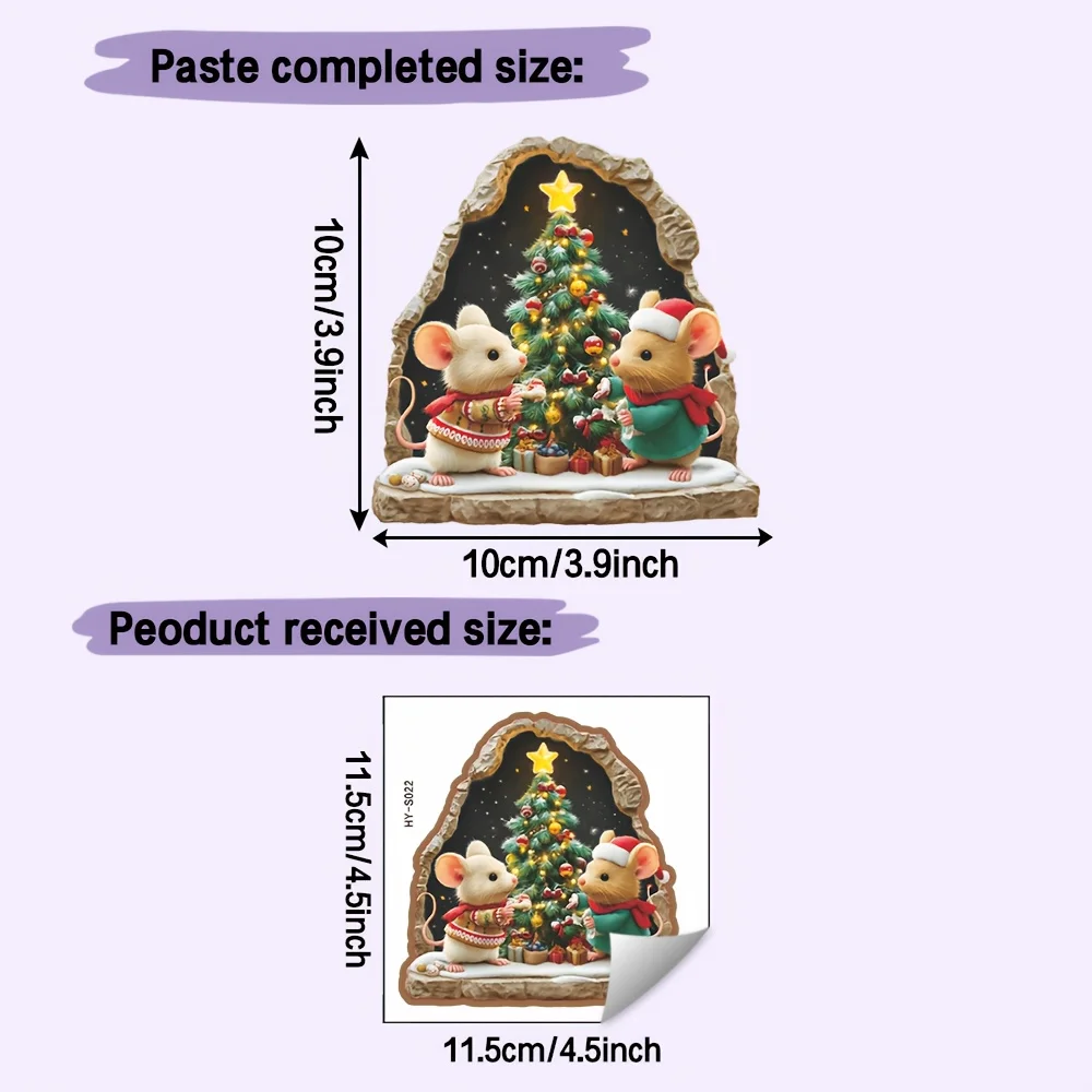 1Pc Christmas Mouse Tree Wall Sticker, Holiday Animal Decal for Home Car Window Laptop