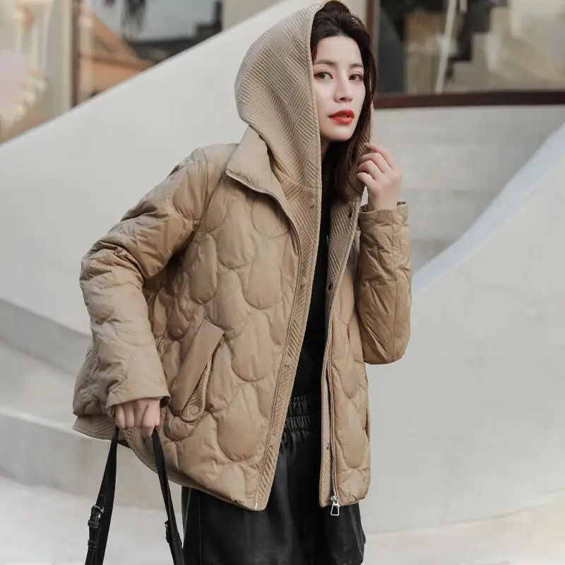 2023 Winter New Cotton Coat Parka Coats Fake Two Piece Cloak Loose and Fashionable Style Hooded Down Cotton Coat Short Women\'s