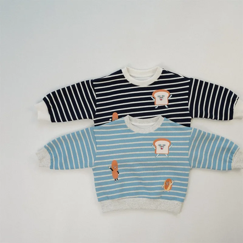 سويت شيرت مخطط للأطفال من HoneyCherry، بلوزة قطنية مطبوعة برسوم كارتونية لطيفة، سويت شيرت للأطفال ملابس أطفال #2