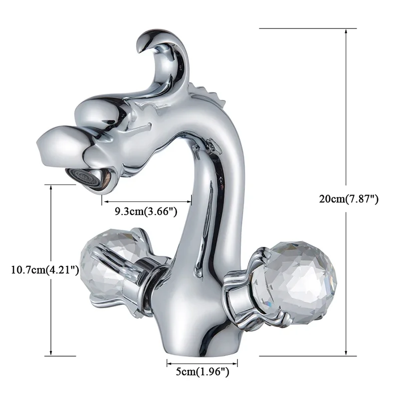 Vidric Dragon Style Basin Faucet Dual Crystal Handles Hot Cold Water Mixer Tap Deck Mount Bathroom Toilet Basin Faucet Taps