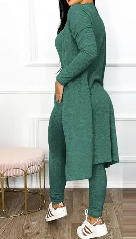 Two Piece Set Women Outfit 2024 Spring Fashion Drawstring Pocket Design U-Neck Sleeveless Skinny Jumpsuit & Long Sleeve Coat Set