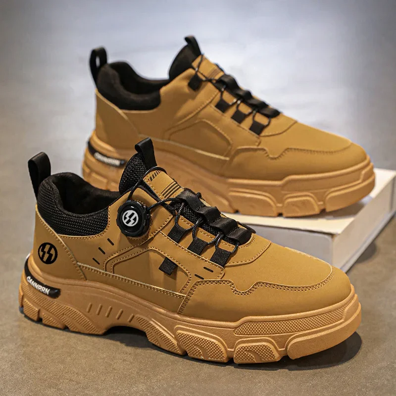 

Autumn Men's Sneakers 2024 New Breathable Casual Shoes for Men Buttons Platform Vulcanzed Sneakers Shoes Non-slip Safety Shoes