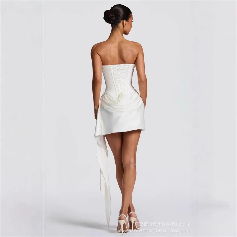 فستان قصير بدون حمالات مكشوف الكتفين مثير بدون ظهر مكشكش عالي الخصر للنساء أنيق للنوادي والحفلات الليلية والتاريخ وأعياد الميلاد