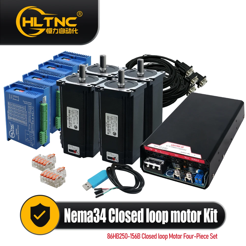 Stepper Nema 34 Closed Loop 12nm Motor and HBS86 Drive Kit with 1500w Power Supply