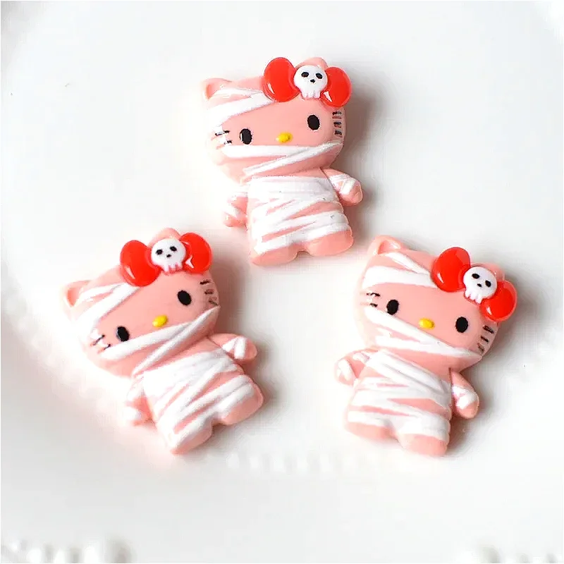 10Pcs Mummy Halloween HelloKitty Phone Case Resin Accessories Cartoon Ghost Pumpkin Bat Cute Jewellery Hairpin Diy Decor Crafts