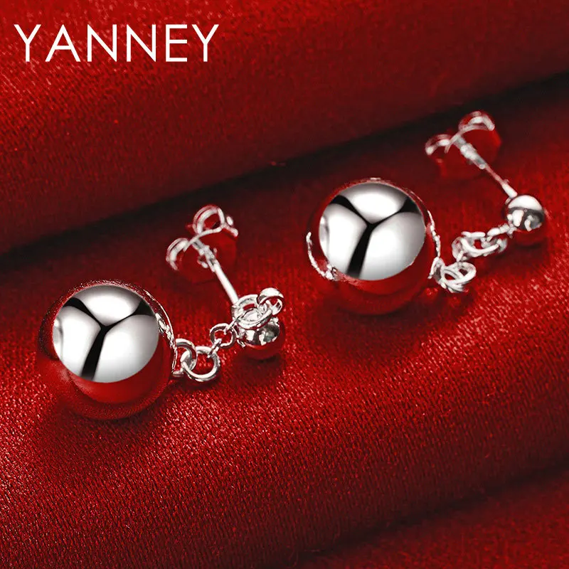 10MM S925 Sterling Silver Cute Round Beads Stud Earrings For Engagement Fashion Women Men Hip Hop Party Jewelry Accessories