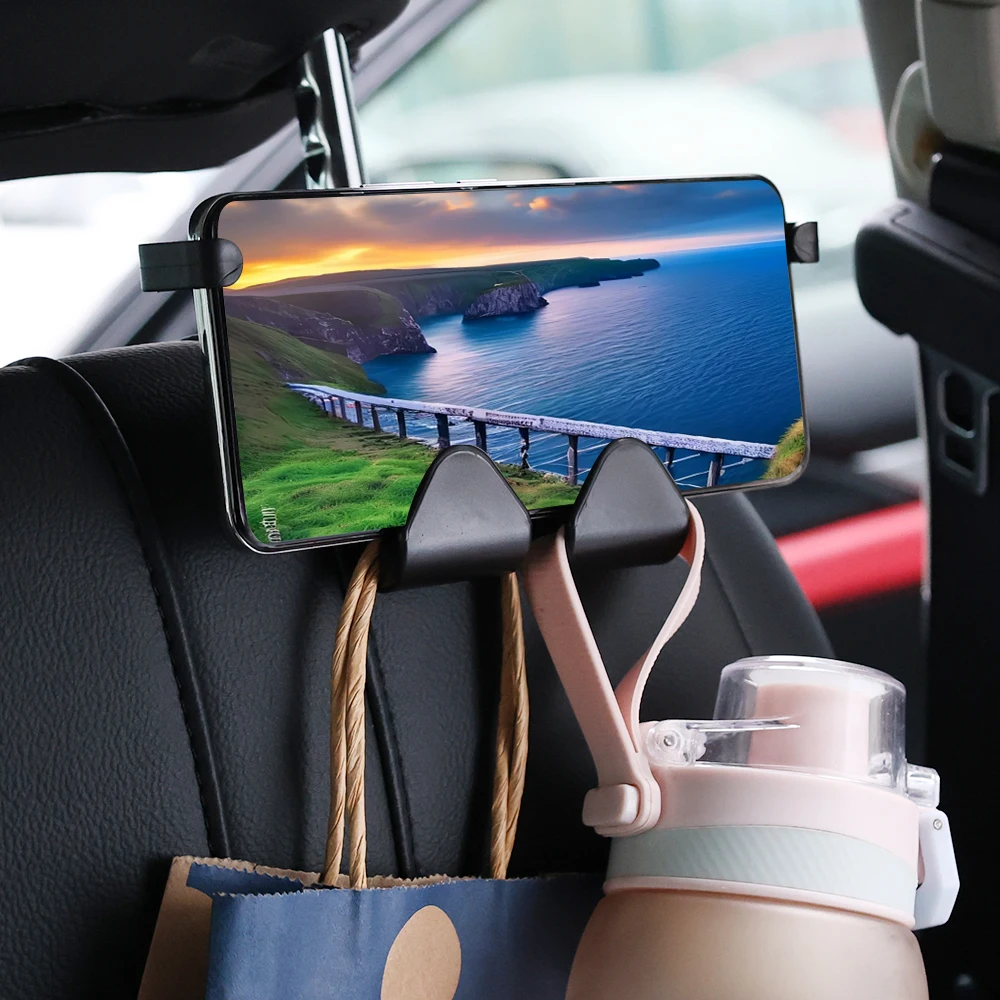 Universal Car Hidden Creative Cell Phone Holder Hooks Auto Seat Headrest Hooks Handbags Clothes Holder Automotive Accessories