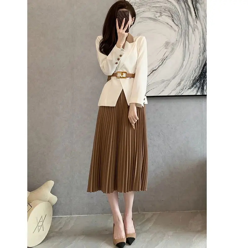 Spring Summer New Elegant Fashion Women\'s Clothing Long Sleeve Korean Style Female Clothes Occupation Solid Casual Dresses Suit