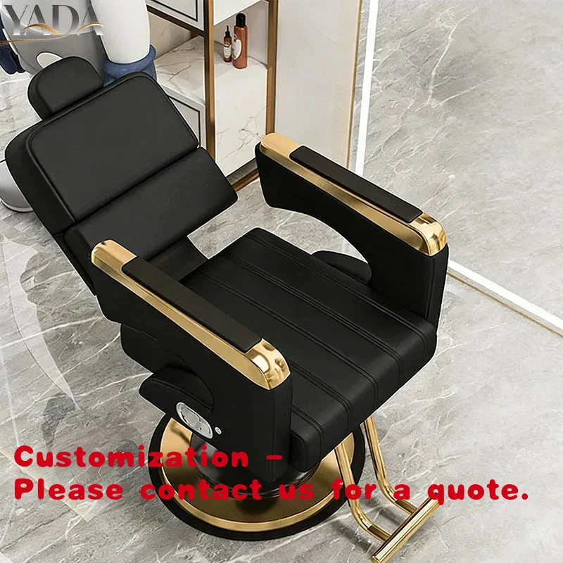 

custom.Reclinable Leather Massage Salon Chair with Hydraulic Pump Height Adjustable Black Gold Salon Furniture Hotel Beauty