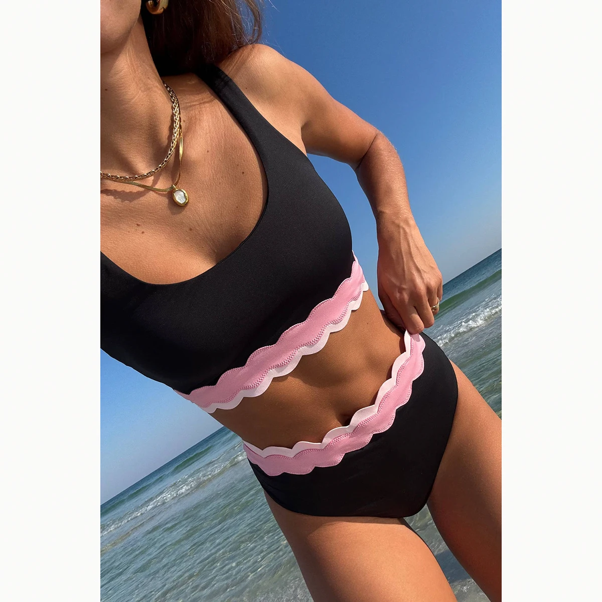 

Бикини с высокой талией 2025, сексуальный женский купальник, женский лоскутный комплект бикини, купальный костюм, купальные костюмы, пляжная одежда