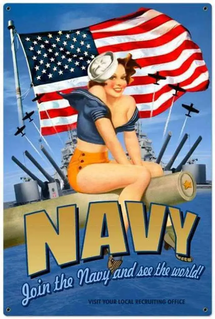 HomDeo Tin Sign Novelty Metal Signs Wall Decor Navy Pinup - Pin-Up Girl Retro Vintage Plaque Poster for Home Club Bar Pub Tavern