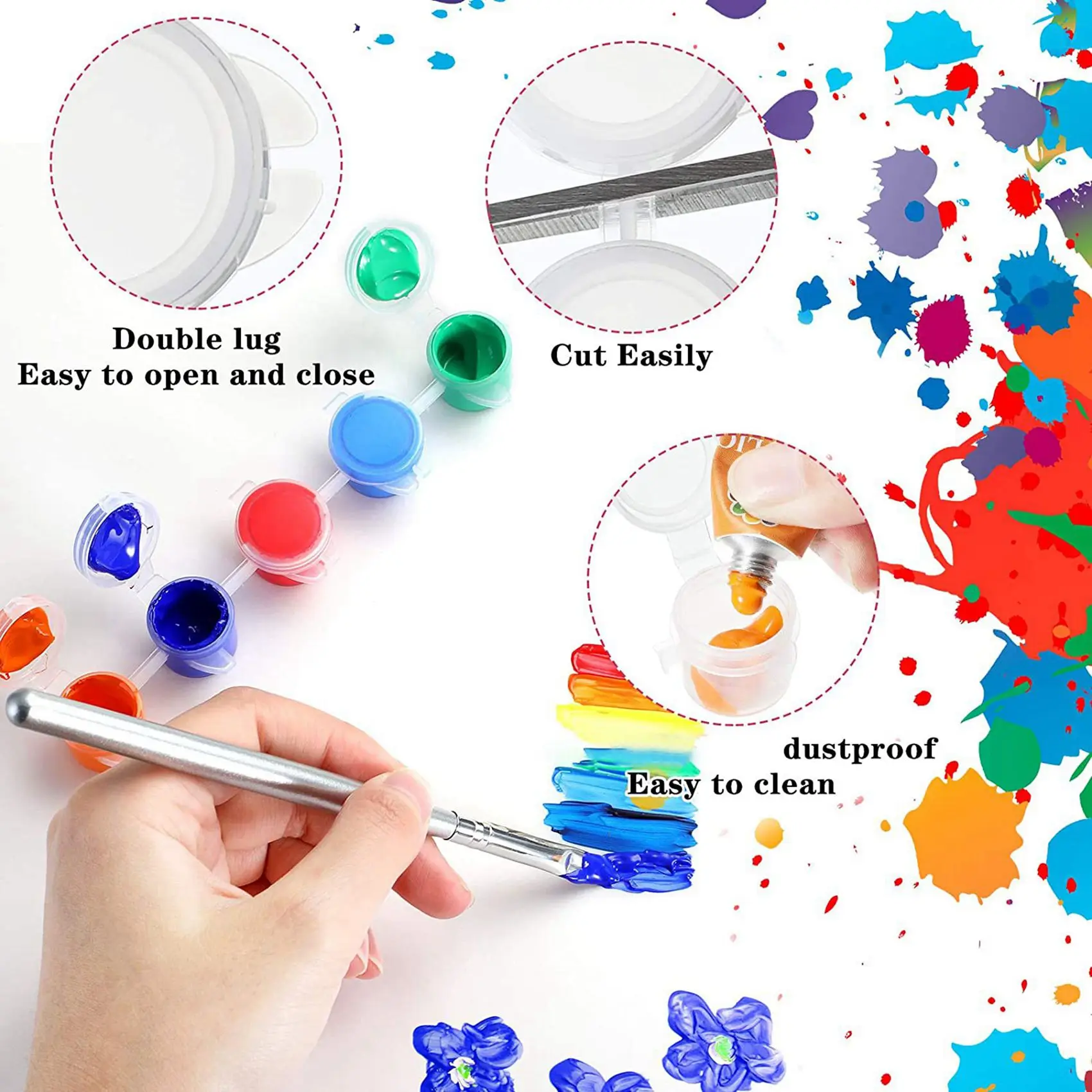 

500 Strips 3000 Pots Empty Paint Strips Paint Cup Clear Plastic Storage Containers Painting Craft Supplies(3 Ml/ 0.1 Oz)