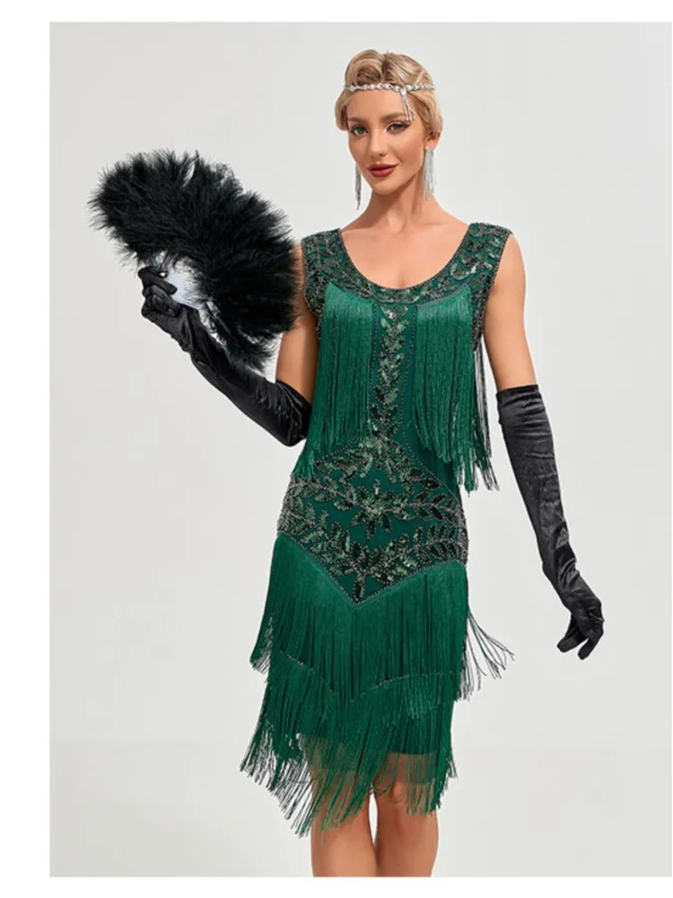 Sukienka damska na lato 2026, na studniówkę, do tańca, spódnica, jednolity kolor, dekolt okrągły, cekiny, koraliki, haft, frędzle, seksowna sukienka damska.