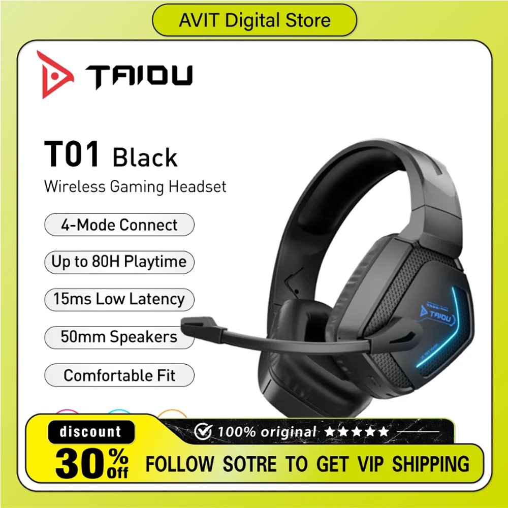 

TAIDU T01 Беспроводные наушники Четыре режима RGB Эргономичный дизайн FPS Киберспортная игровая гарнитура с длительным сроком службы и микрофоном PUBG CF
