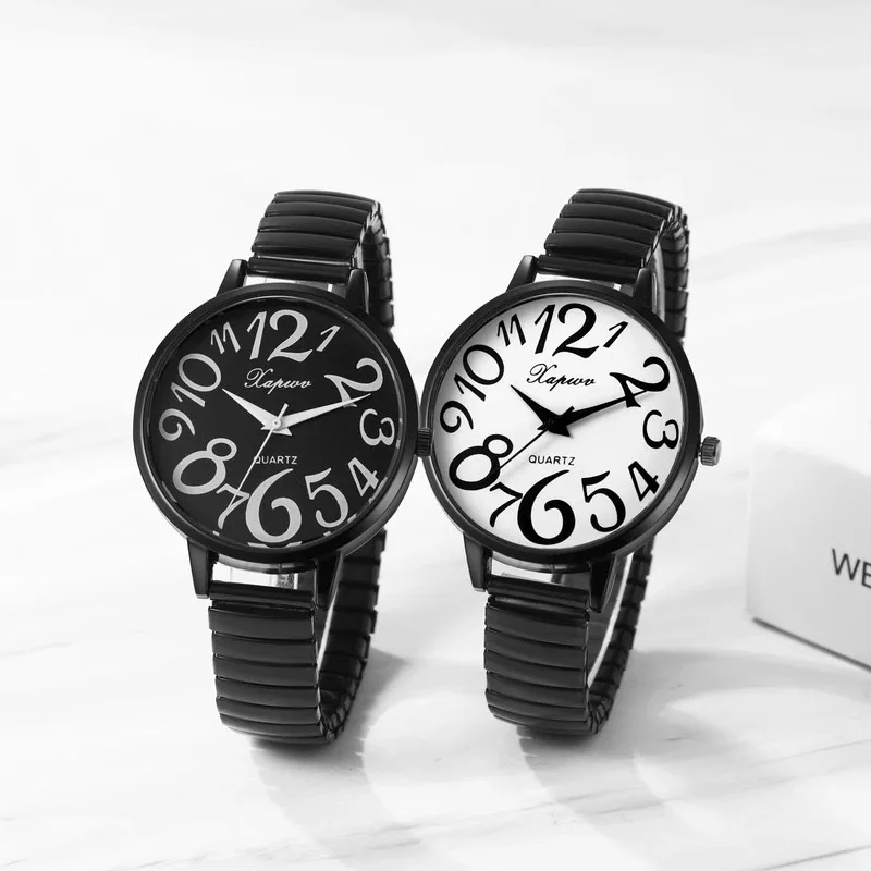 Elastic Band Women Watch Fashion Fun Big Numbers Dial Ladies Wristwatch Easy To Wear Quartz Watch For Female Casual Clock Gift