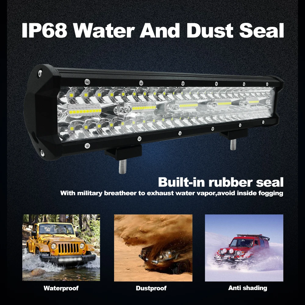 1pc 17 Inch 300W High Power Straight LED Work Light Bar Flood Light 12V 24V LED Light Bar For Truck Car SUV ATV Off-Road