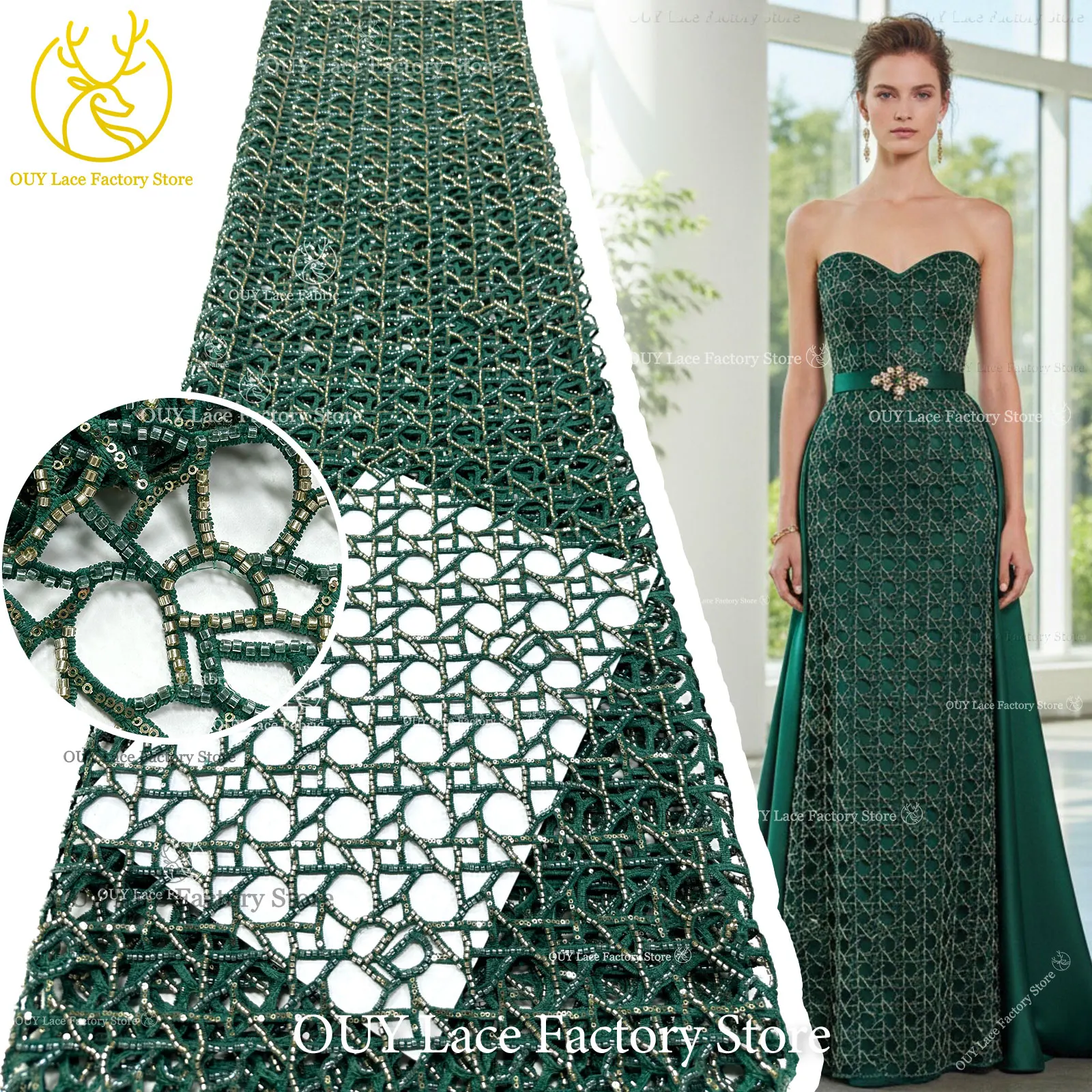 New Design African Beaded Braid Rope Lace Fabric 2026 High Quality French Nigerian Mesh Lace Fabric For Sewing Women Party Dress