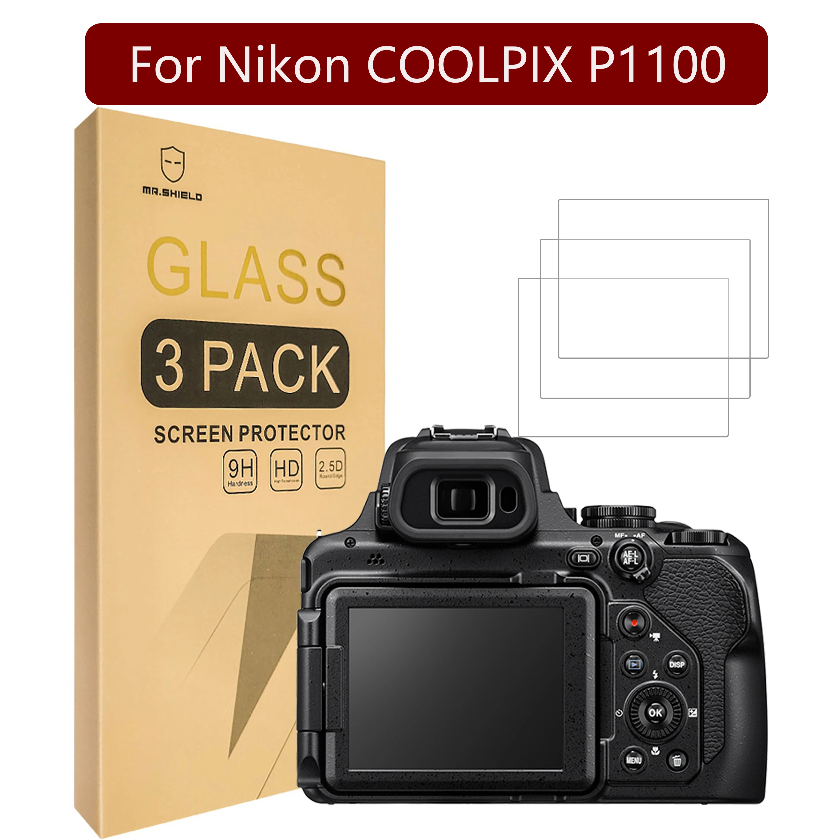 Mr.Shield Screen Protector compatible with Nikon COOLPIX P1100 [Tempered Glass] [3-PACK] [Japan Glass with 9H Hardness]