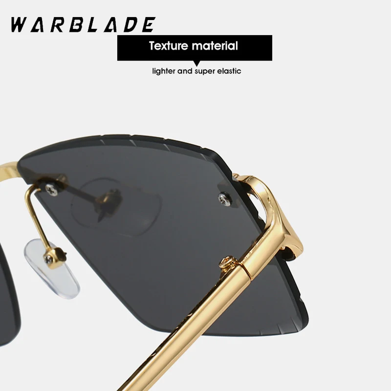Retro Rimless Rectangular Sunglasses Golden Frames UV400 Protection Leather Case Luxury Gold Rimless Rectangle Sunglasses With Uv Protection  main image 4