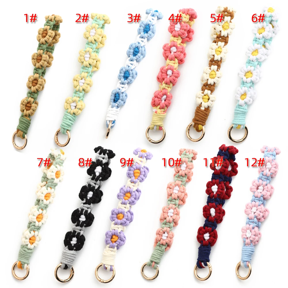 Wholesale New Candy Color Cute Flowers Hand Woven Cotton Rope Keychain