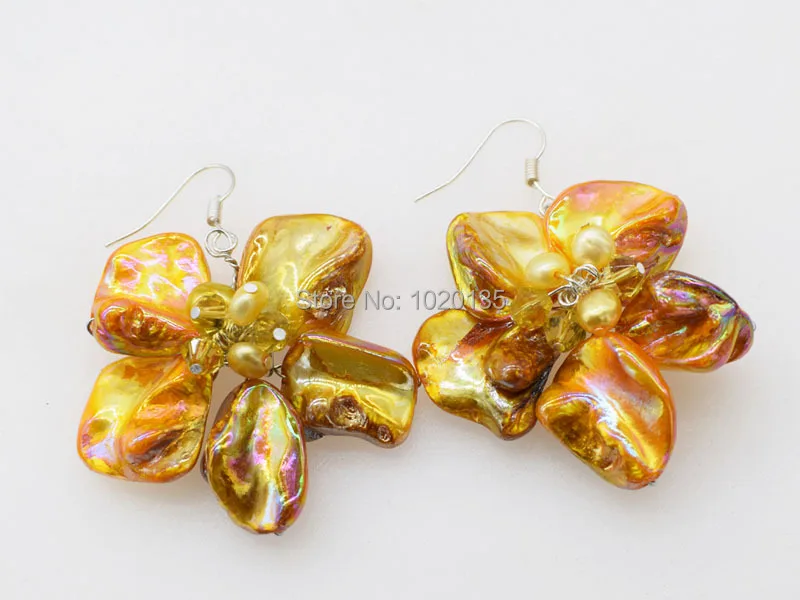 freshwater pearl  rice and yellow shell flower necklace nature 18inch nature wholesale