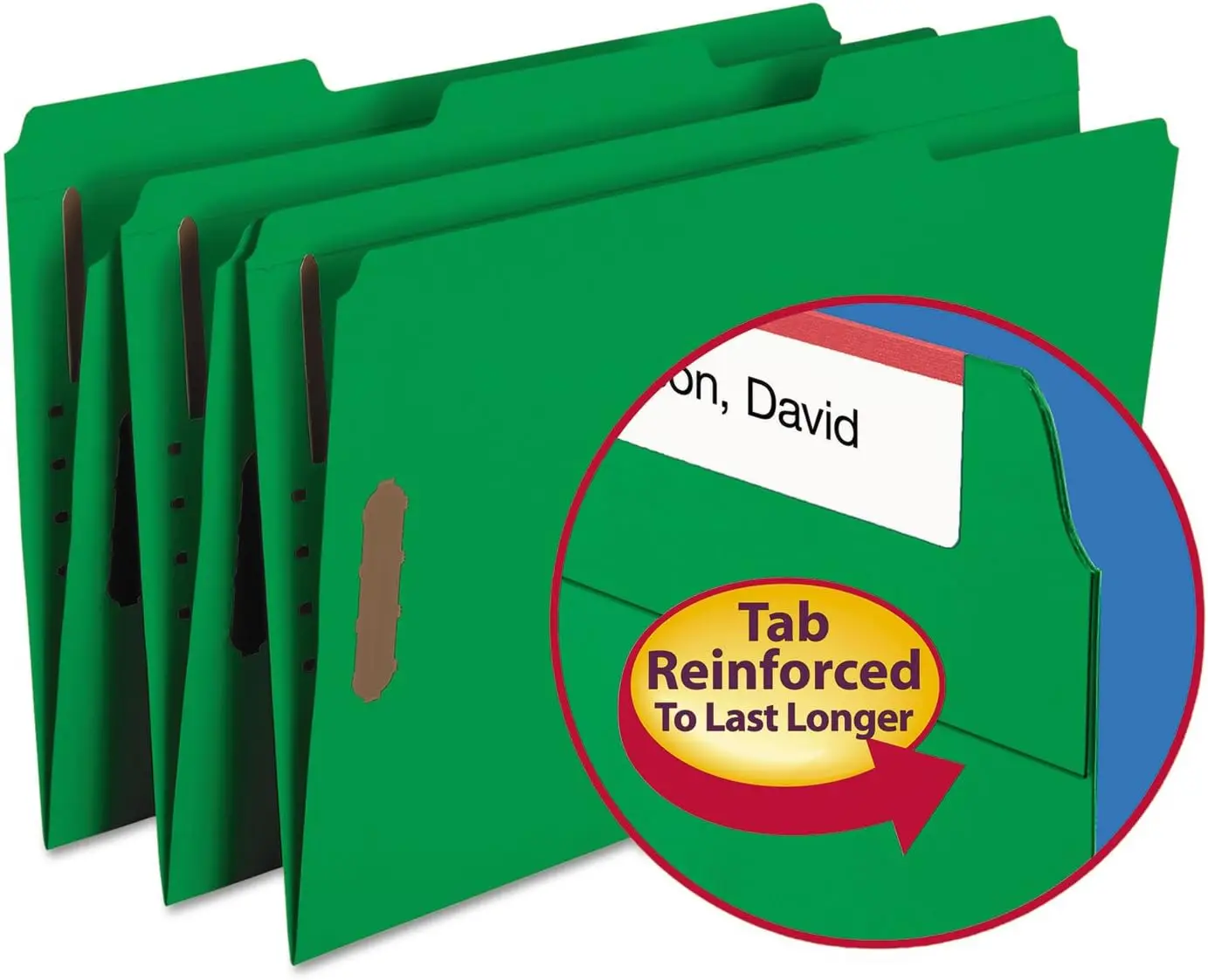 

Legal Size Fastener File Folders, 2 Fasteners, Reinforced Tab, Green, Pack of 50